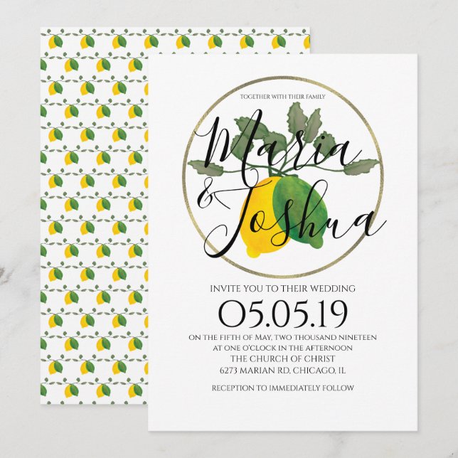 Invitation Aquarelle Limoncillo Citron Mariage (Devant / Derrière)
