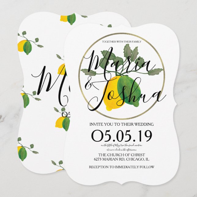 Invitation Aquarelle Limoncillo Lime Citron (Devant / Derrière)