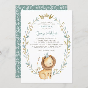 Invitation Aquarelle Lion Prince Baby Boy Baptême