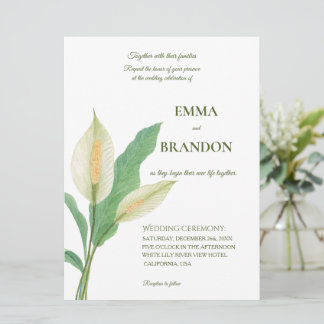 Invitation Aquarelle lis de la paix blanc - mariage minimalis