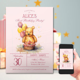 Invitation Aquarelle Little Bear Party   Premier anniversaire