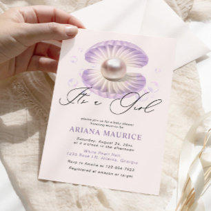 Invitation Aquarelle Little Pearl C'est un Baby shower fille