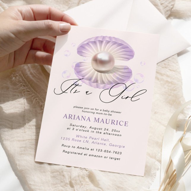 Invitation Aquarelle Little Pearl C'est un Baby shower fille (Créateur téléchargé)