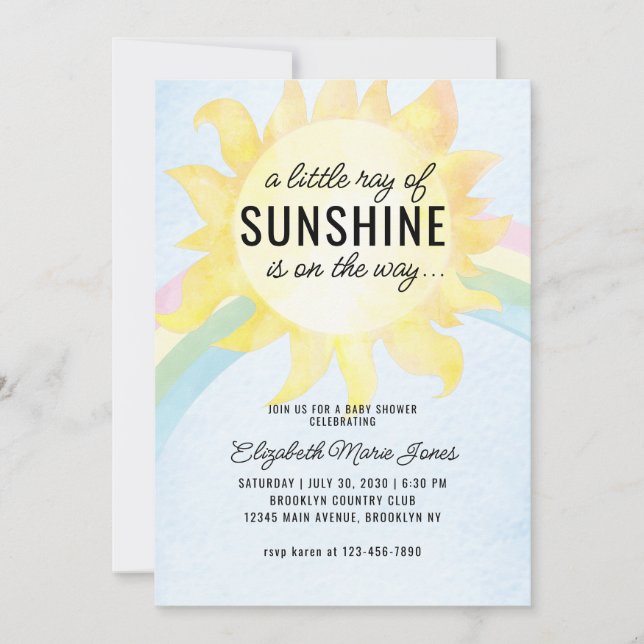 Invitation Aquarelle Little Ray de Sunshine Sky Baby shower (Devant)