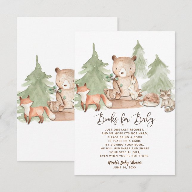 Invitation Aquarelle Livre de la Forêt Demande Baby Shower (Devant / Derrière)