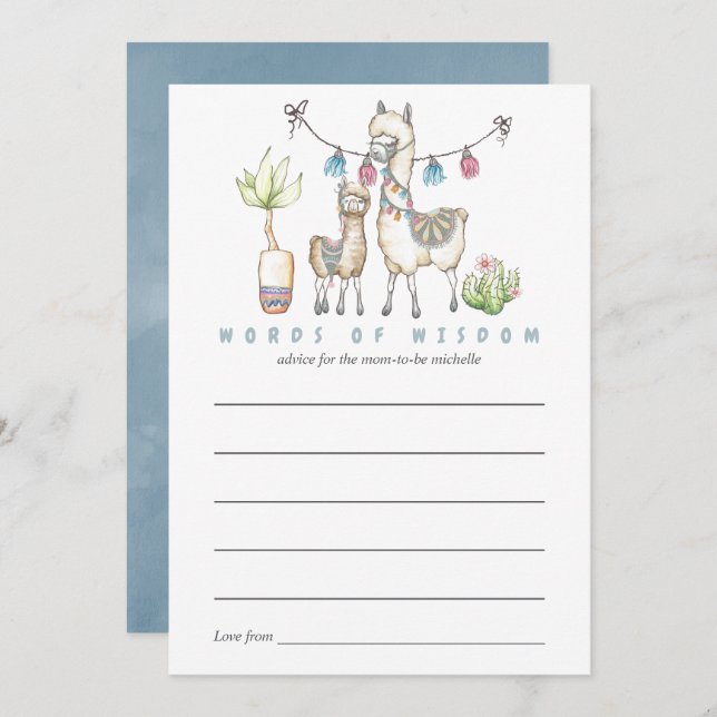 Invitation Aquarelle Llama thème Baby shower Maman Conseil (Devant / Derrière)