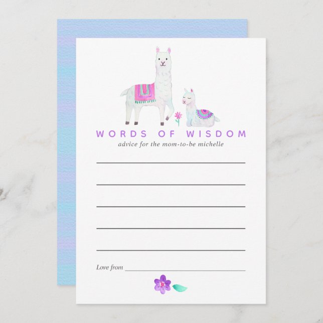 Invitation Aquarelle Llama thème Baby shower mère Conseil (Devant / Derrière)