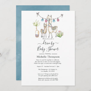 Invitation Aquarelle Llama thème Drive Par Baby shower
