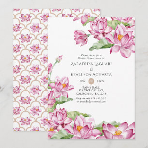 Invitation Aquarelle Lotus Flower Indian Couples Douche