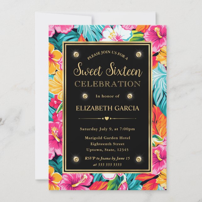 Invitation Aquarelle Lumineuse Fleurs de Preppy Tropical Swee (Devant)