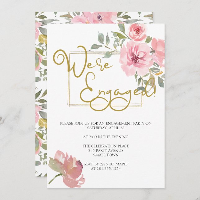 Invitation Aquarelle Lush Blush rose Floral (Devant / Derrière)