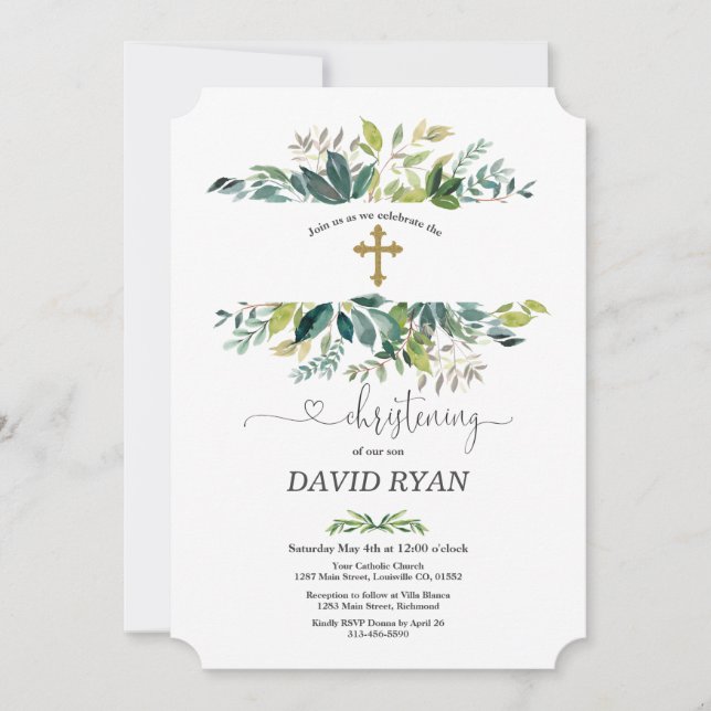 Invitation Aquarelle luxuriante Folithe Frame Gold Christenin (Devant)