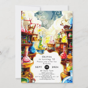 Invitation Aquarelle Magic Scientifique Enfants Anniversaire