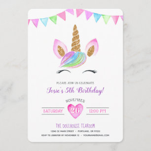Invitation Aquarelle magique arc-en-ciel Unicorn Anniversaire