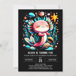 Invitation Aquarelle magique Axolotl Anniversaire