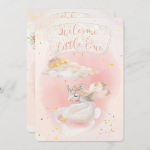Invitation Aquarelle magique Baby shower Unicorne rose