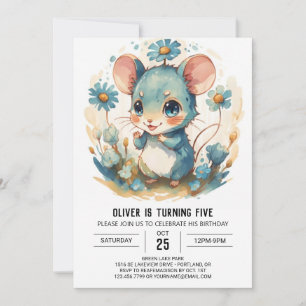 Invitation Aquarelle Magique Souris Anniversaire