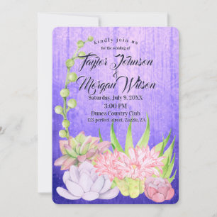 Invitation Aquarelle magique Succulents Mariage pourpre