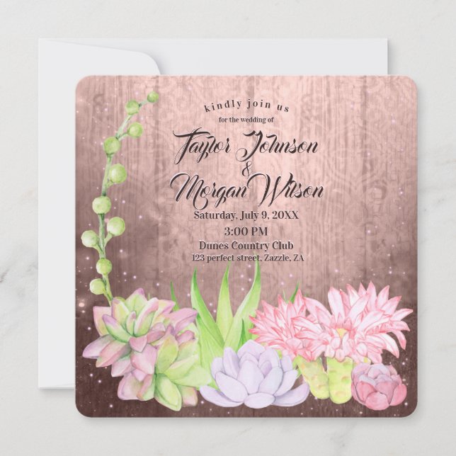 Invitation Aquarelle magique Succulents Peach Mariage (Devant)
