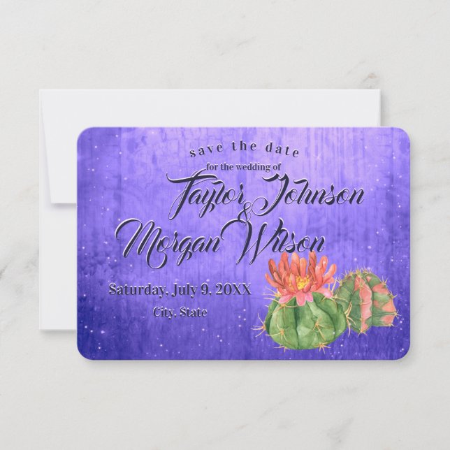 Invitation Aquarelle magique Succulents violet Enregistrer la (Devant)