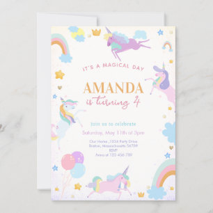 Invitation Aquarelle magique Unicorn arc-en-ciel anniversaire