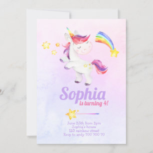 Invitation Aquarelle magique Unicorn Rainbow Pastel Anniversa