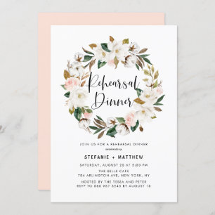Invitation Aquarelle Magnolia Coton Wreath Dîner de répétitio
