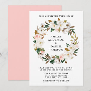Invitation Aquarelle Magnolias blancs Roses roses roses