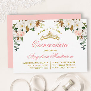 Invitation Aquarelle Magnolias Roses Rose Quinceanera