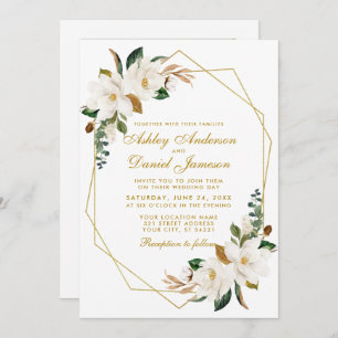 Invitation Aquarelle Magnolias Verdure Mariage photo or