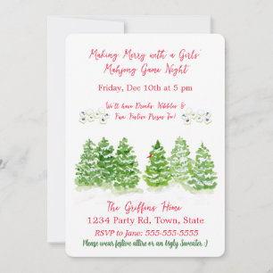 Invitation Aquarelle MAHJONG Fêtes Arbres d'Hiver