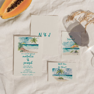 Invitation Aquarelle Main dessinée Colorful Beach Wedding