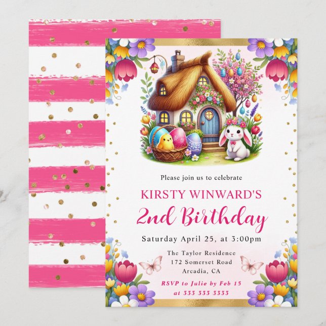 Invitation Aquarelle Maison de Pâques de printemps Anniversai (Devant / Derrière)