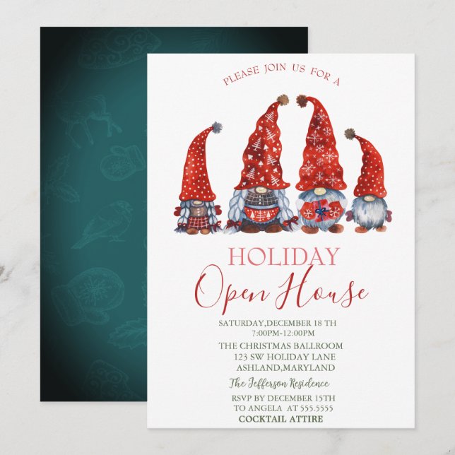 Invitation Aquarelle Maison Ouverte de Gnomes Mignons (Devant / Derrière)