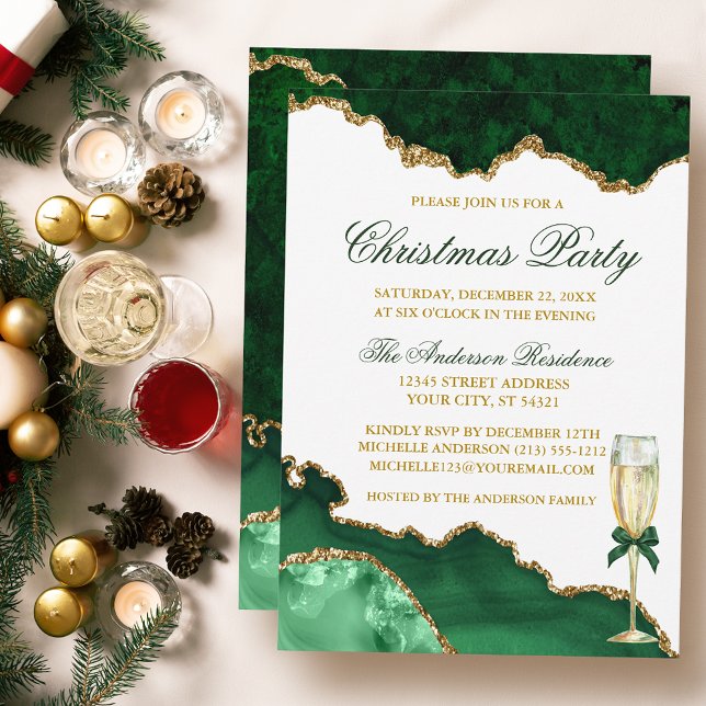 Invitation Aquarelle Marbre vert Gold Noël (Customize to change text size or text style.)