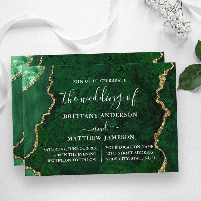 Invitation Aquarelle Marbre vert Mariage or (Customize to change text size, text style or to add more text to back of card.)