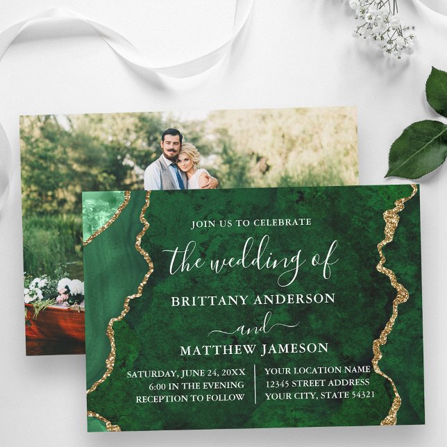 Invitation Aquarelle Marbre vert or Mariage photo (Customize to change text size or text style.)