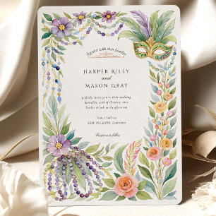 Invitation Aquarelle Mardi Gras Masquerade Mariage floral