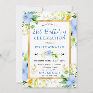 Invitation Aquarelle Marguerites et Fleurs Bleues 21e Anniver