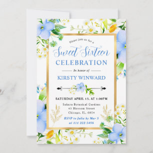 Invitation Aquarelle Marguerites et Fleurs Bleues Douze Ans