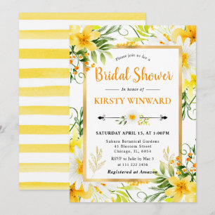Invitation Aquarelle Marguerites & Fleurs Jaunes Baby Shower