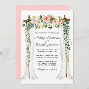 Invitation Aquarelle mariage à canopée rose bleu flou