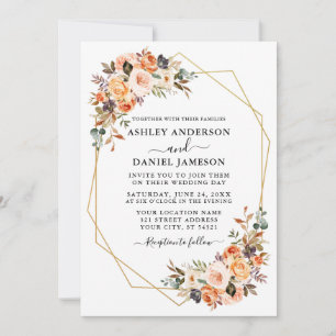Invitation Aquarelle mariage Automne Floral Geo Frame