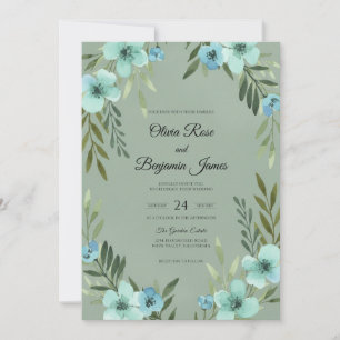 Invitation Aquarelle mariage bleu turquoise Seafoam