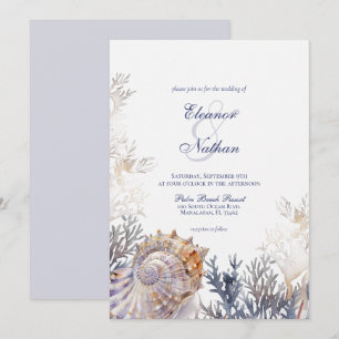 Invitation Aquarelle Mariage Coraux de coquillage