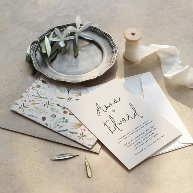 Invitation Aquarelle mariage crème végétale (Créateur téléchargé)
