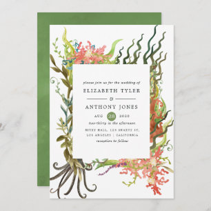 Invitation Aquarelle Mariage d'algues marines