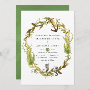 Invitation Aquarelle Mariage d'algues marines