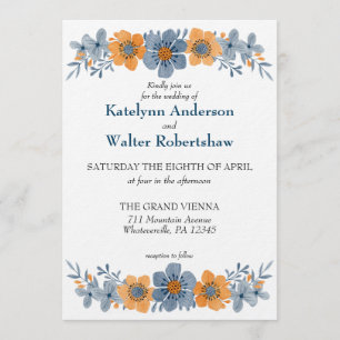 Invitation Aquarelle Mariage de automne bleu et orange