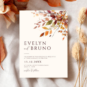 Invitation Aquarelle mariage de automne Feuilles d'automne
